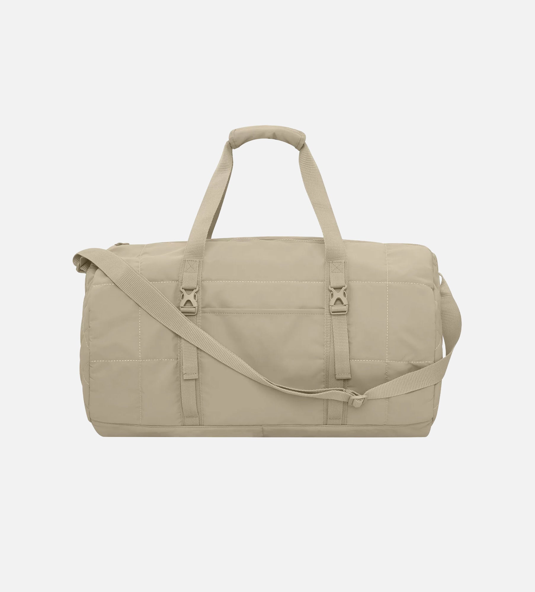 Matte quilted barrel duffel. 27 L.