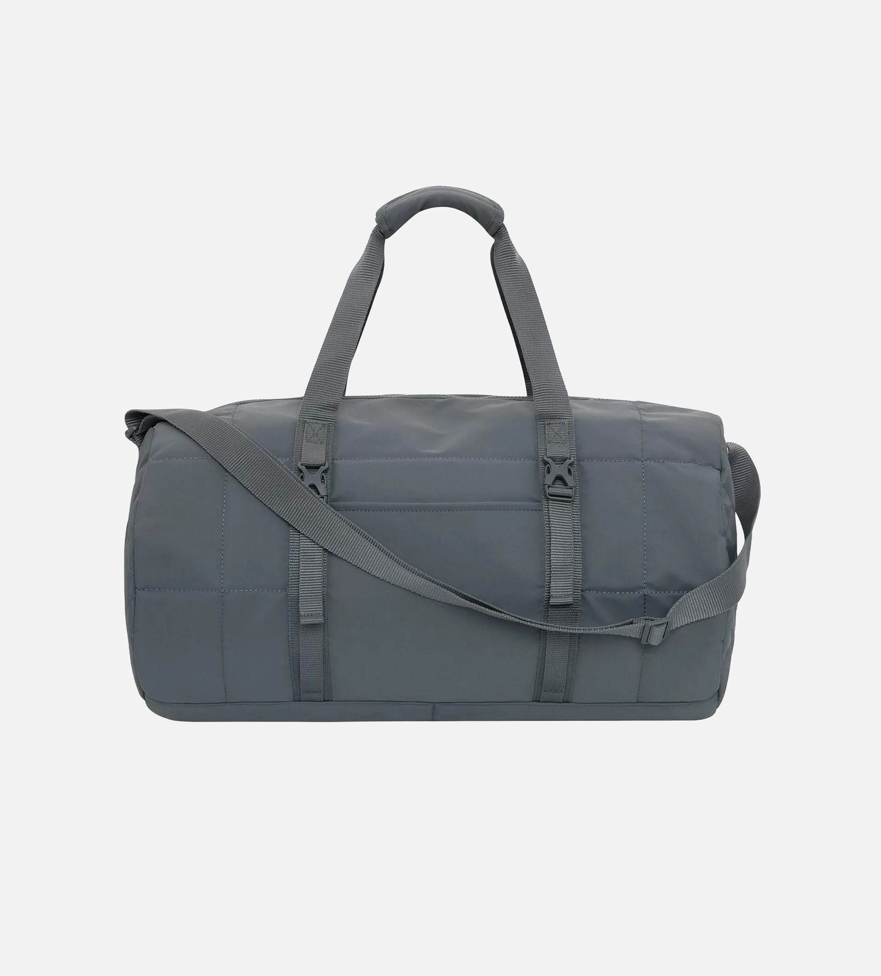 Matte quilted barrel duffel. 27 L.